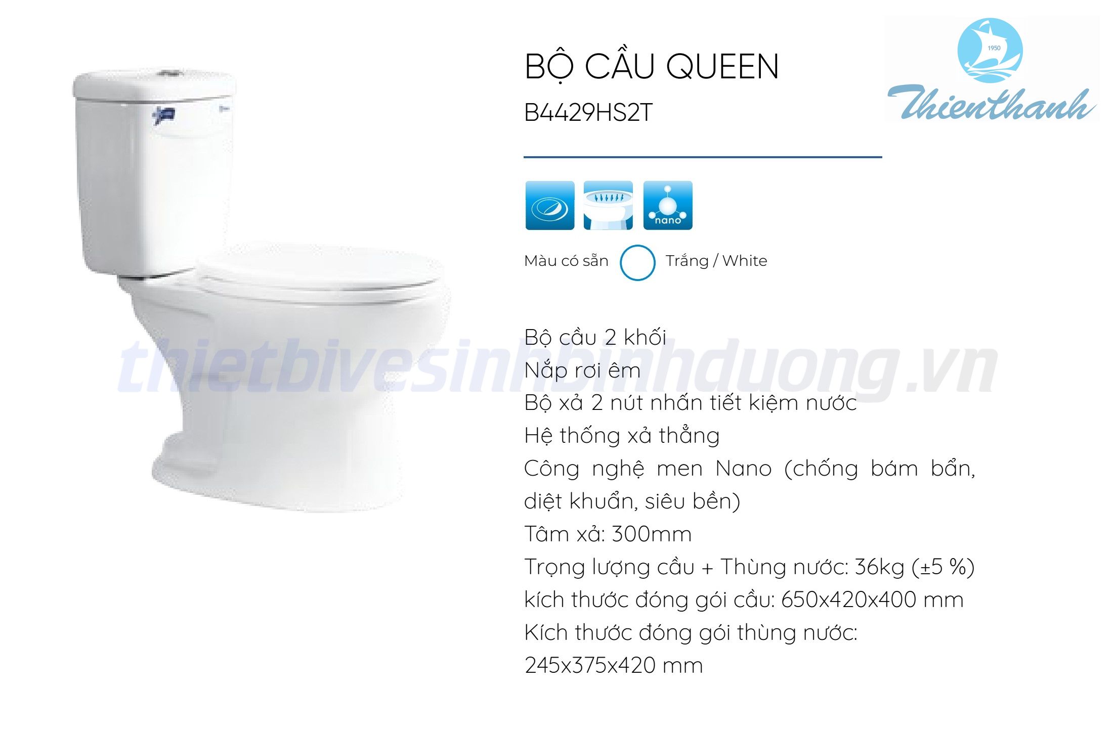 Bồn cầu Thiên Thanh QUEEN B4429HS2T